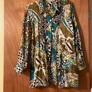 Chico’s 100% linen, collared, button down jacket cardigan, abstract (Mlb)